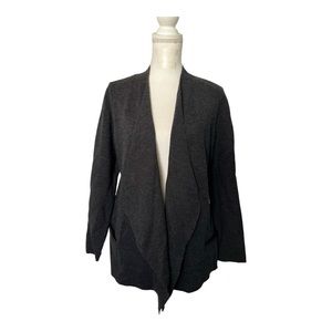 Eileen Fisher Women's  Charcoal Open Cascade Cardigan Size P Large Leather Trim
